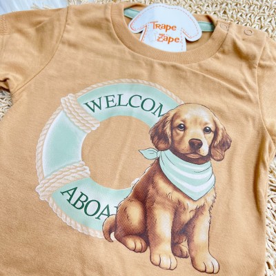 Conj. Camiseta Dog Welcome e Bermuda - Areia e Verde